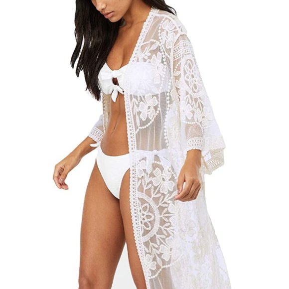 Amazon Other - White Lace Bathing Suit Cover Up Size S